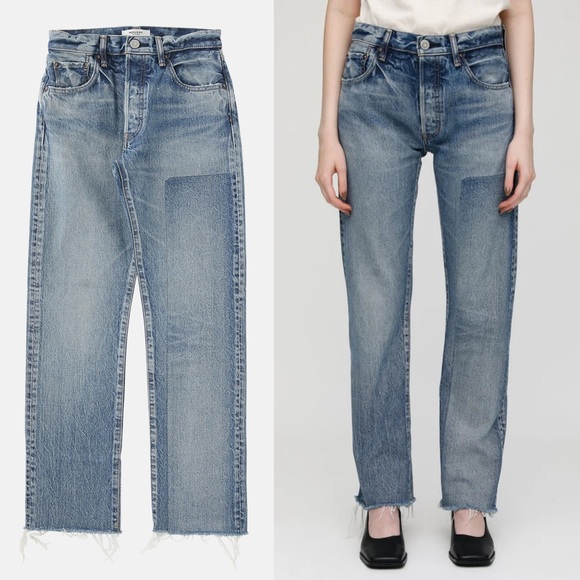 Moussy Denim - Moussy Vintage Gallagher Button Fly Raw Hem Straight Jeans in Blue size 27